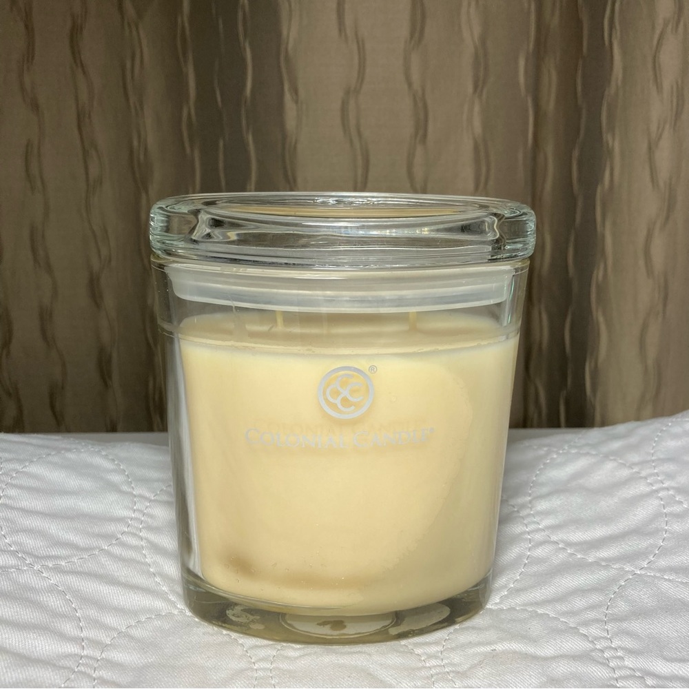 Colonial Candle Brand New 8 Oz Oval Glass Jar/Lid Ivory Classic Double (2) Wick